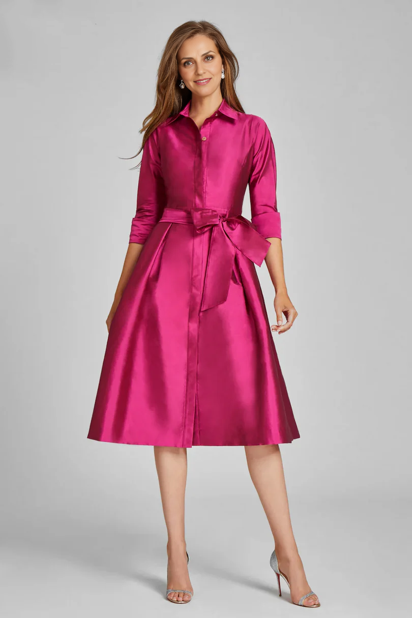 Mom Of The Bride Dressbride Mother Dress A-line Tea-Length 3/4 Sleeve With Belted Shirtdress Mother Of The Bride / Stores With Prom Dresses