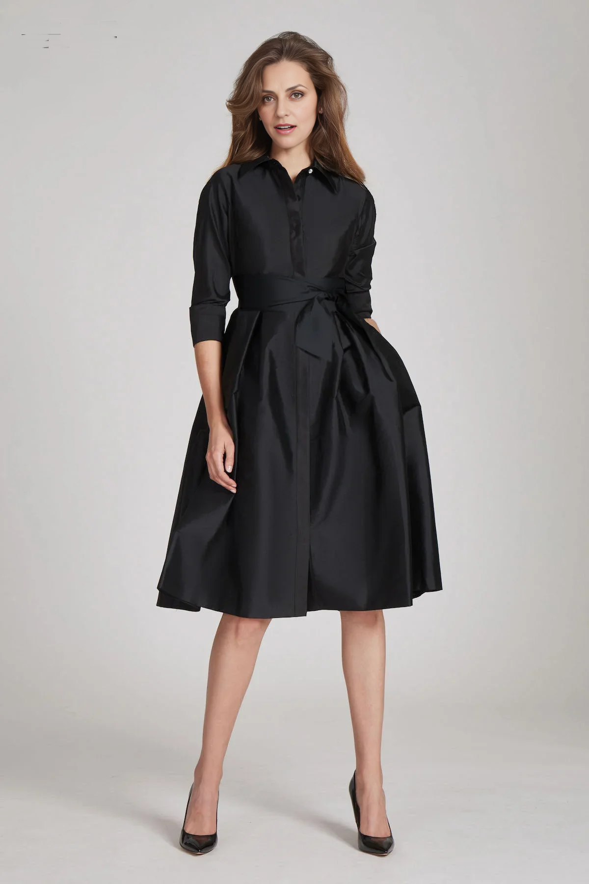 Mom Of The Bride Dressbride Mother Dress A-line Tea-Length 3/4 Sleeve With Belted Shirtdress Mother Of The Bride / Stores With Prom Dresses