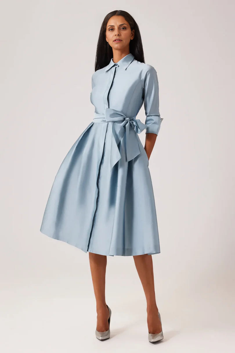 Mom Of The Bride Dressbride Mother Dress A-line Tea-Length 3/4 Sleeve With Belted Shirtdress Mother Of The Bride / Stores With Prom Dresses