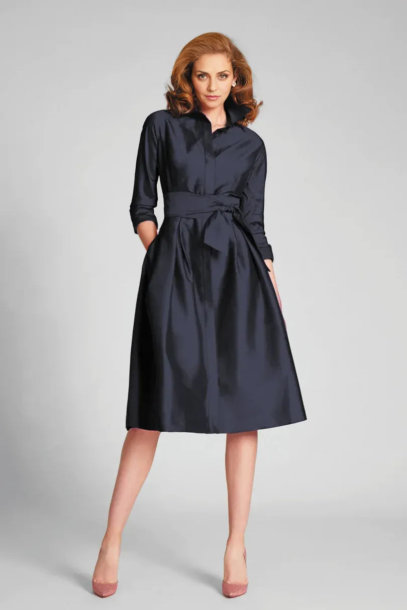 Mom Of The Bride Dressbride Mother Dress A-line Tea-Length 3/4 Sleeve With Belted Shirtdress Mother Of The Bride / Stores With Prom Dresses