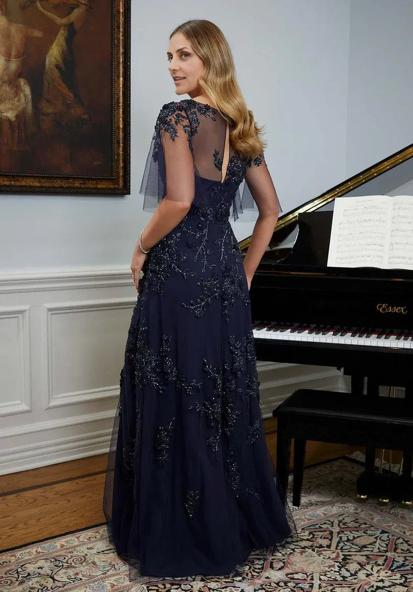 Mom Of The Bride Dressbride Mother Dress Round Neck Flutter Sleeve Floor Length With Applique Mother Of The Bride / Stores With Prom Dresses