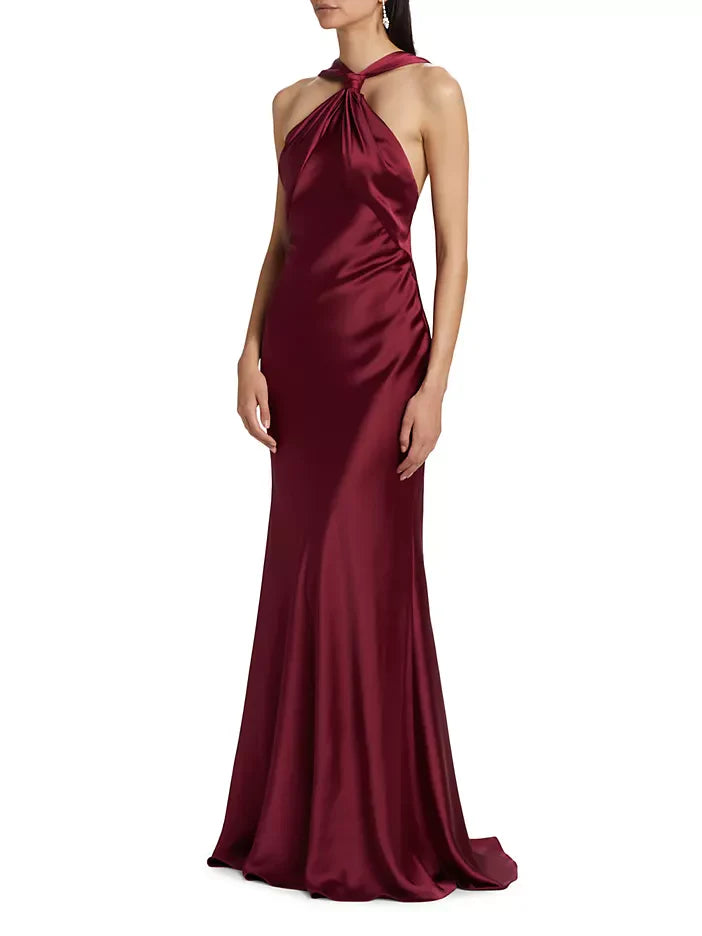 Mom Of The Bride Dressbride Mother Dress Sleeveless Satin Halter Neck Open Back Floor Length Mother Of The Bride Party Dresses/ Stores With Prom Dresses