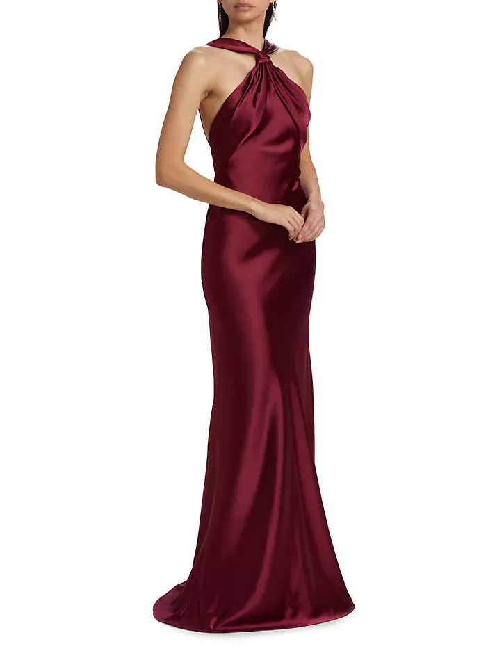 Mom Of The Bride Dressbride Mother Dress Sleeveless Satin Halter Neck Open Back Floor Length Mother Of The Bride Party Dresses/ Stores With Prom Dresses