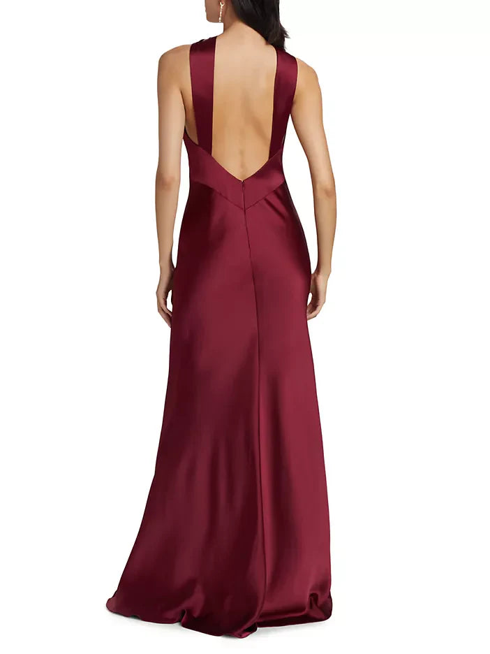 Mom Of The Bride Dressbride Mother Dress Sleeveless Satin Halter Neck Open Back Floor Length Mother Of The Bride Party Dresses/ Stores With Prom Dresses