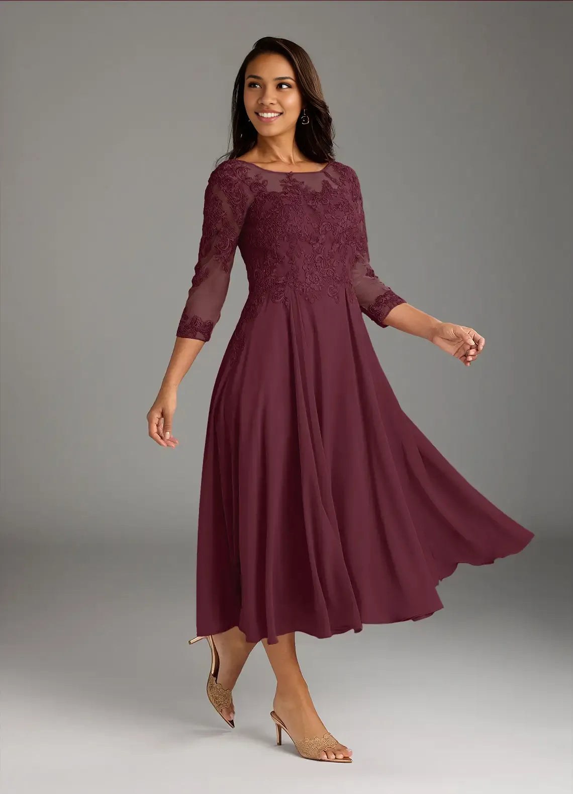 Robe Weitese à col rond en mousseline de soie, coupe trapèze, pour mère de la mariée, robe de soirée tendance à manches trois-quarts, grande taille 