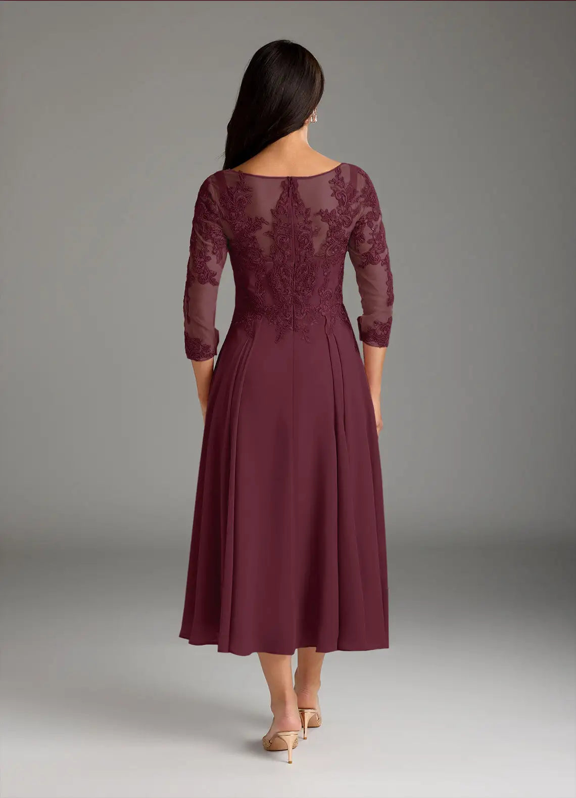 Robe Weitese à col rond en mousseline de soie, coupe trapèze, pour mère de la mariée, robe de soirée tendance à manches trois-quarts, grande taille 