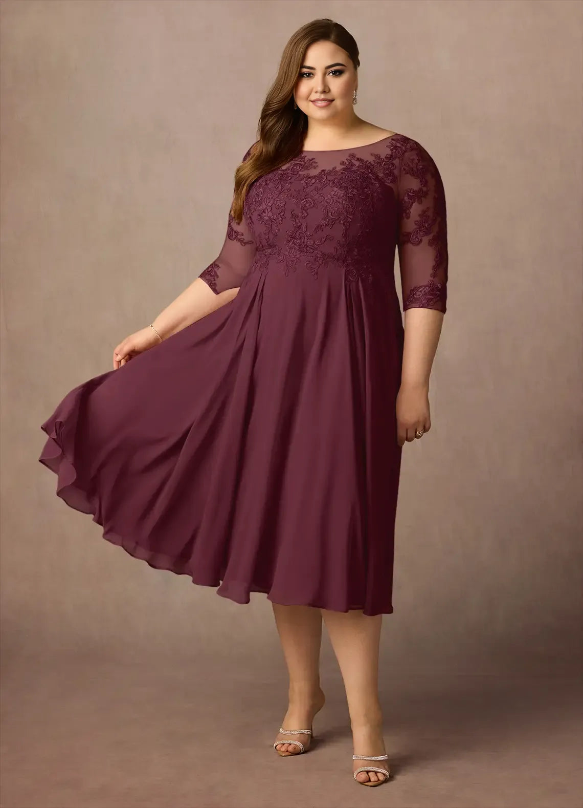 Robe Weitese à col rond en mousseline de soie, coupe trapèze, pour mère de la mariée, robe de soirée tendance à manches trois-quarts, grande taille 