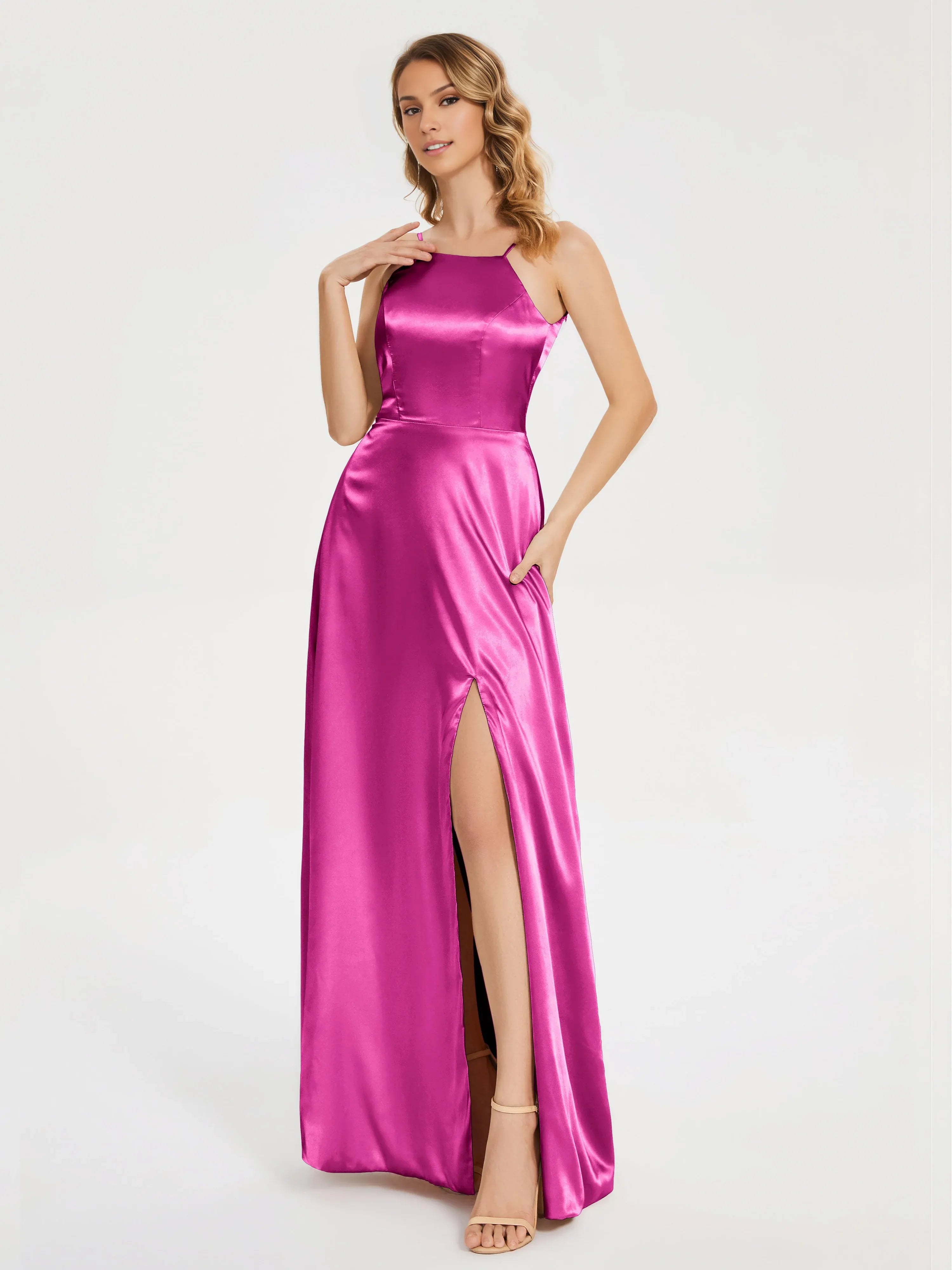 Sexy A-Line High Neck Sleeveless Backless Floor Length Prom Dress