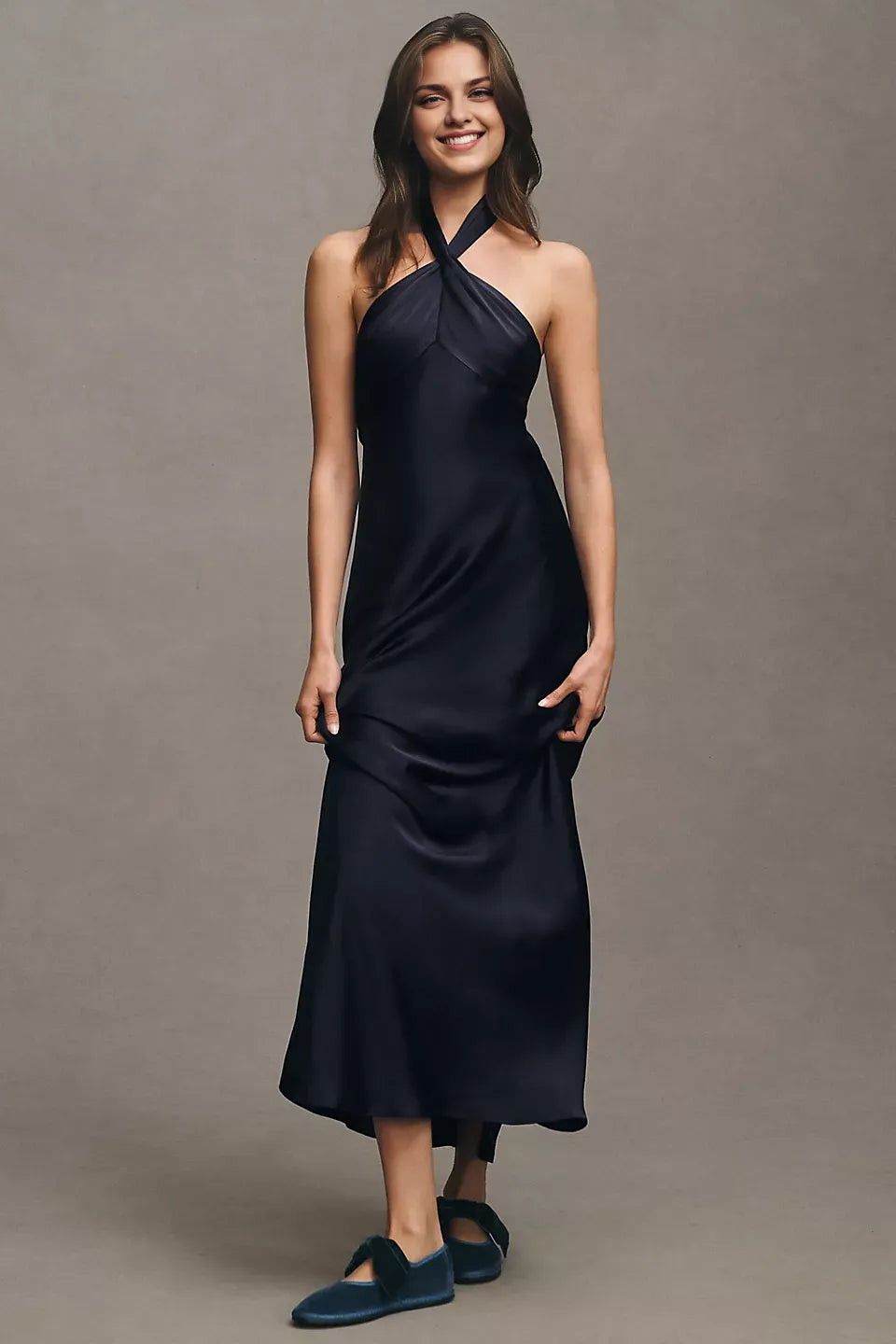 Robe Weitese sans manches, col licou, robe longue en satin, fourreau, colonne, robe de bal sexy dos nu 