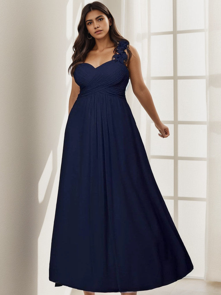 Robe de demoiselle d'honneur longue en mousseline de soie à une épaule Weitese grande taille