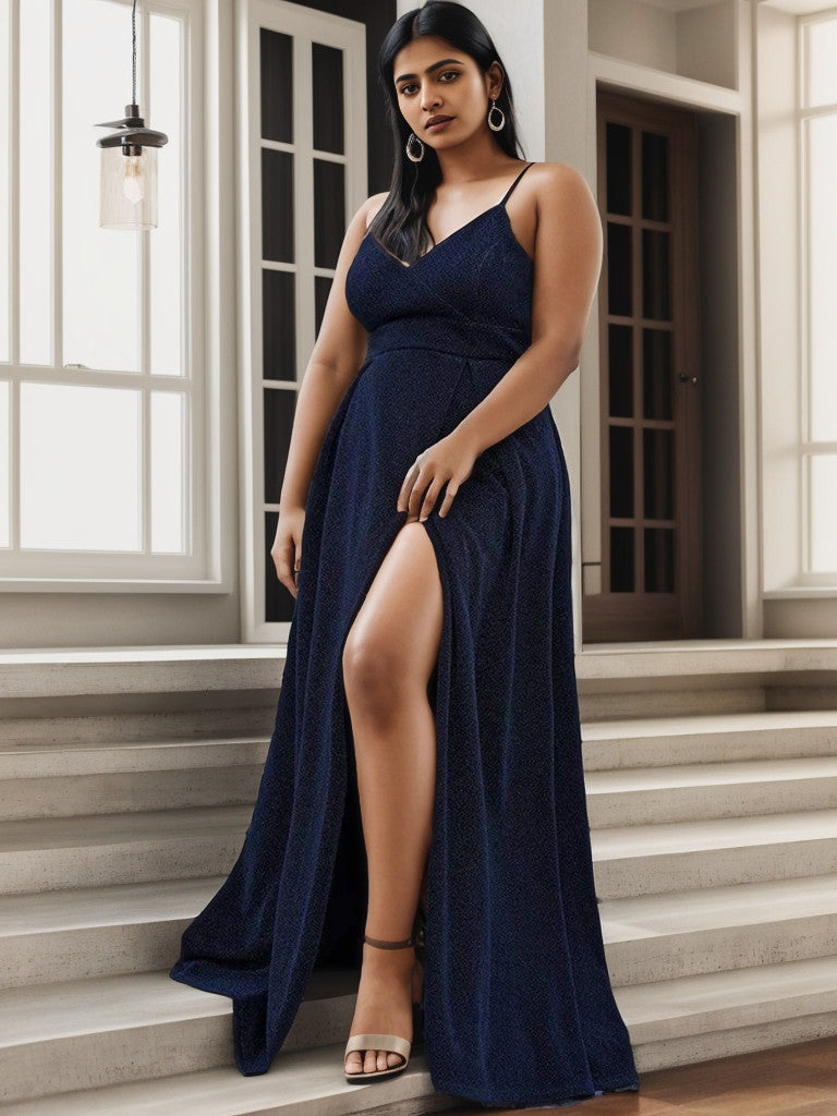 Robe de soirée brillante grande taille à bretelles spaghetti Weitese pour mariage