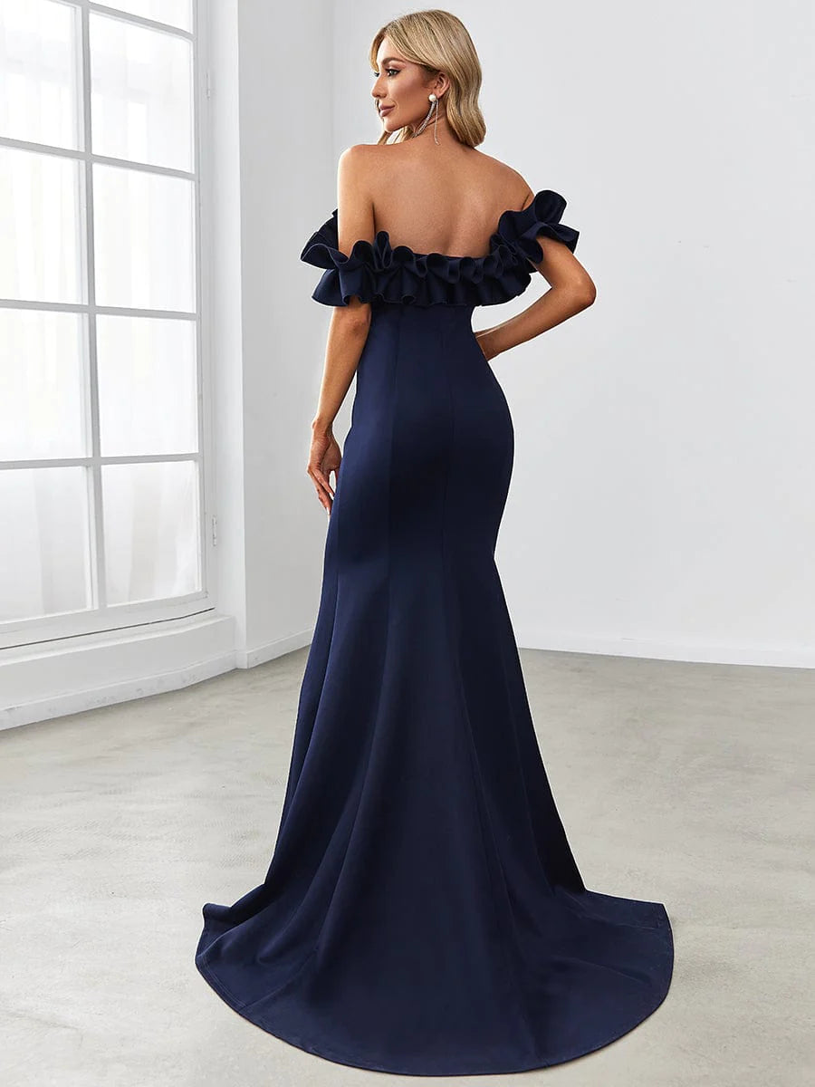 Weitese Off the Shoulder A Line Mermaid Maxi Evening Gown