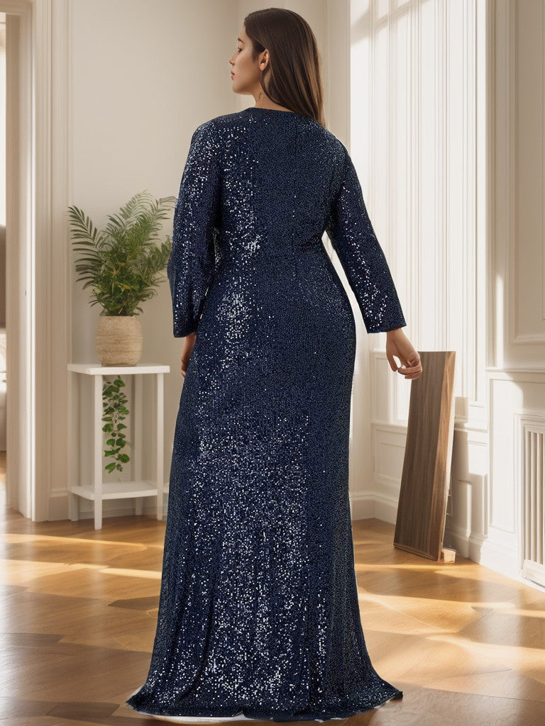 Robe de soirée grande taille Weitese, sexy, décolleté en V profond, corsage à paillettes