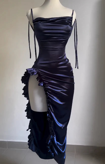 Weitese Dress Prom Dress Stores Navy Blue Open Back Ruffles Midi Length Party Dress Dresses Formal