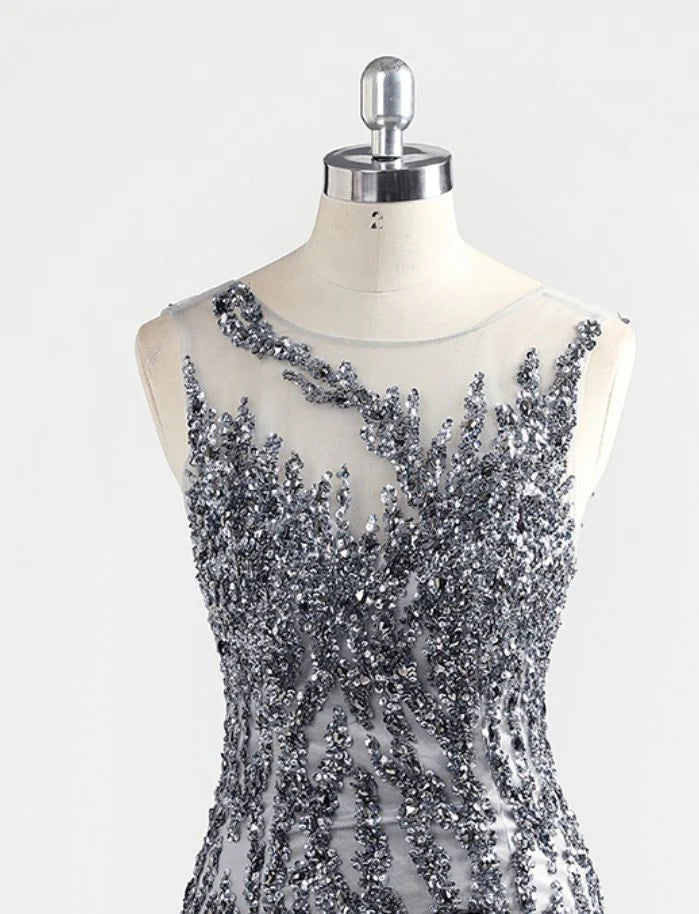 Weitese Dresses Formal Incredible Luxury Gray O Neck Sexy Mermaid Formal Evening Dress Stores With Prom Dresses