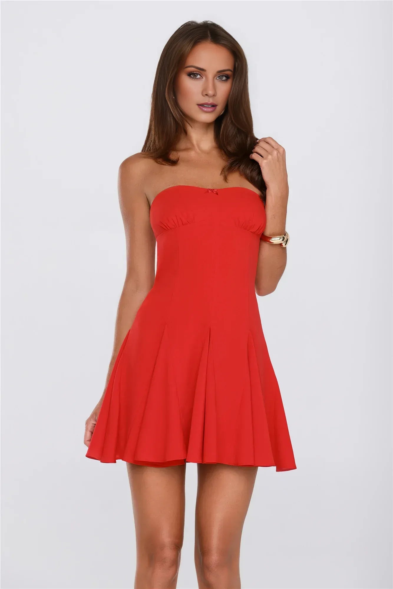 New A-Line Strapless Backless Bow-Knot Ruffle Red Mini Homecoming Dress