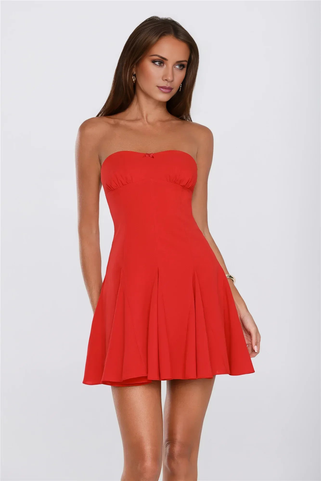 New A-Line Strapless Backless Bow-Knot Ruffle Red Mini Homecoming Dress