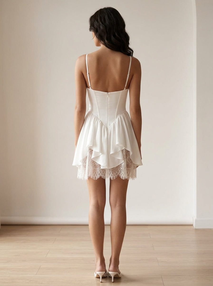 New A-Line Sweetheart Corset Layered Lace White Mini Homecoming Dress Hot Sale
