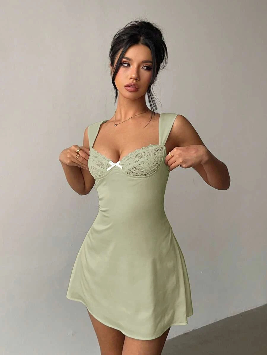 New A-Line Sweetheart Lace Satin Light Green Mini Homecoming Dress Hot Sale