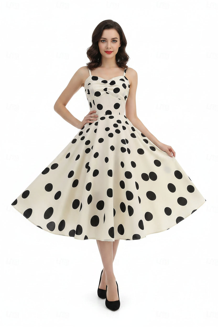 New Vintage A-Line Sweetheart Polka Dot Cream Short Homecoming Dress