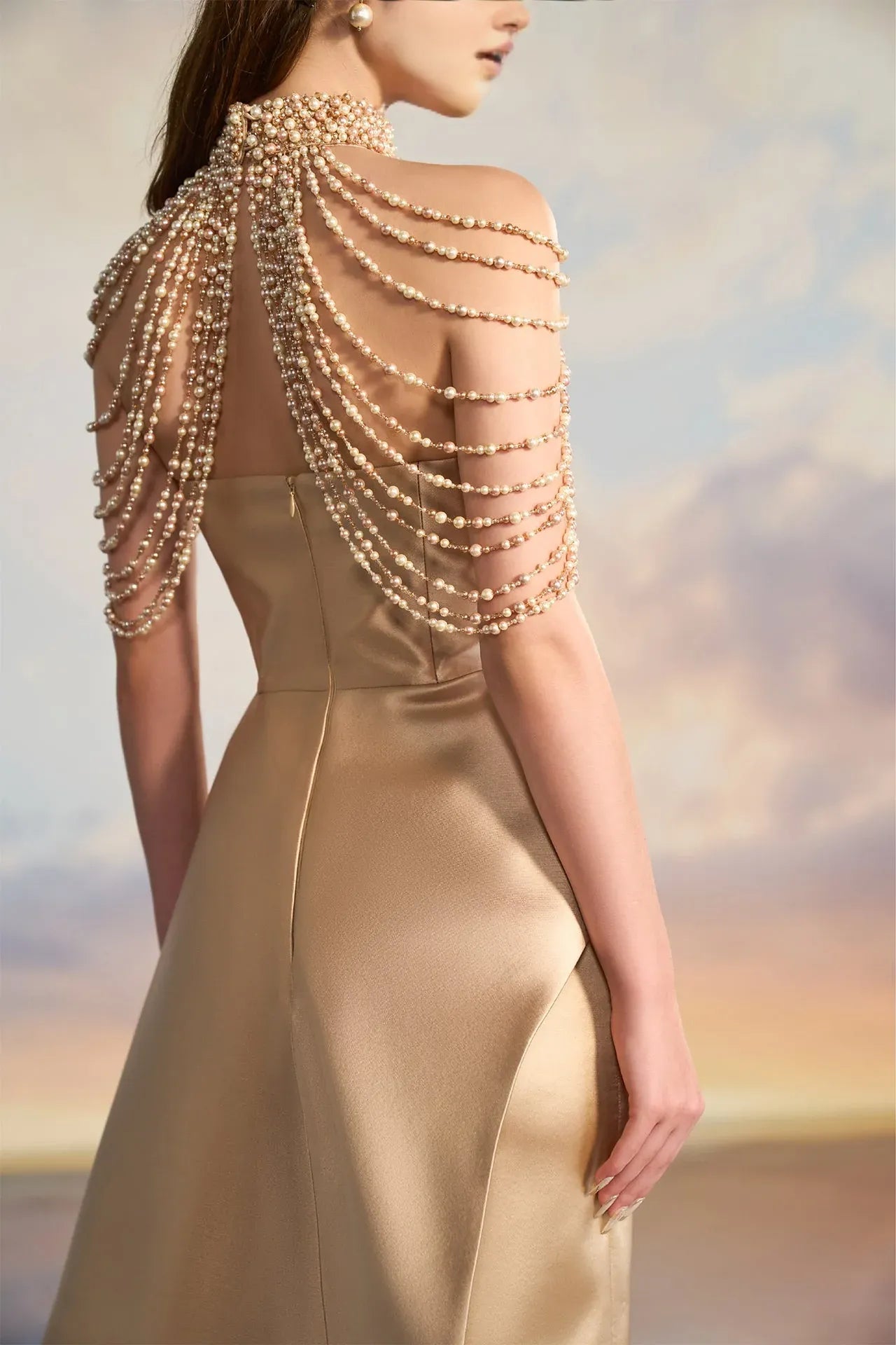 Prom Dresses Stores High-neck No Pearl-embellished Dress Off-the-shoulder Floor-length Skirt With Flowing Side Panels Prom Dress Formal Women's Dresses