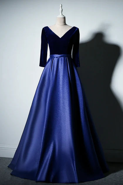 Luxury A-line V-neck Three Quarter Lace Up Long Bridesmaid Dress