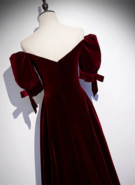Luxury A-line Sweetheart Puff Sleeve Zipper Back Long Prom Dress