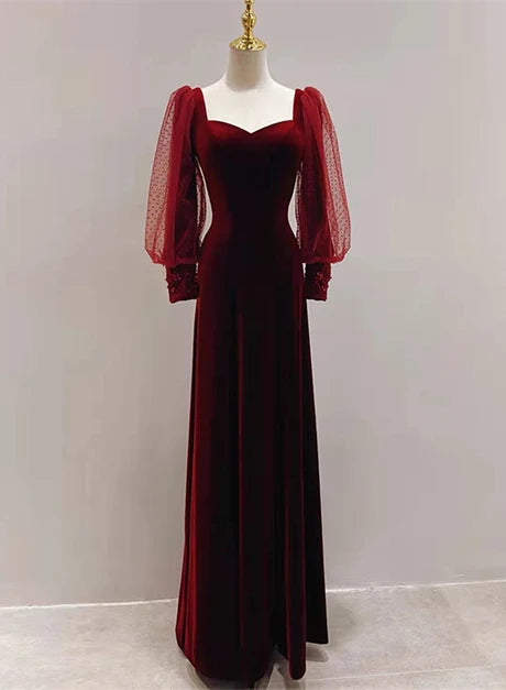 Romantic A-line Sweetheart Mesh Puff Sleeve Zipper Back Long Prom Dress