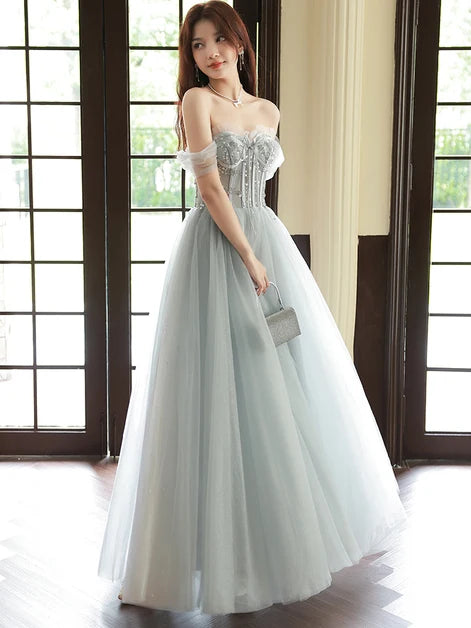Gorgeous A-line Sweetheart Off Shoulder Lace Up Back Long Prom Dress