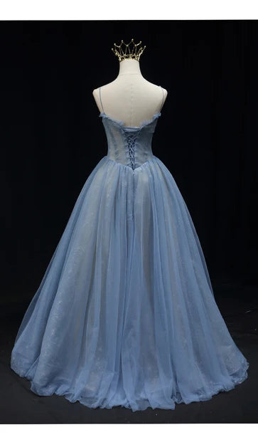 Enchanting A-line Sweetheart Spaghetti Strap Lace Up Back Long Prom Dress