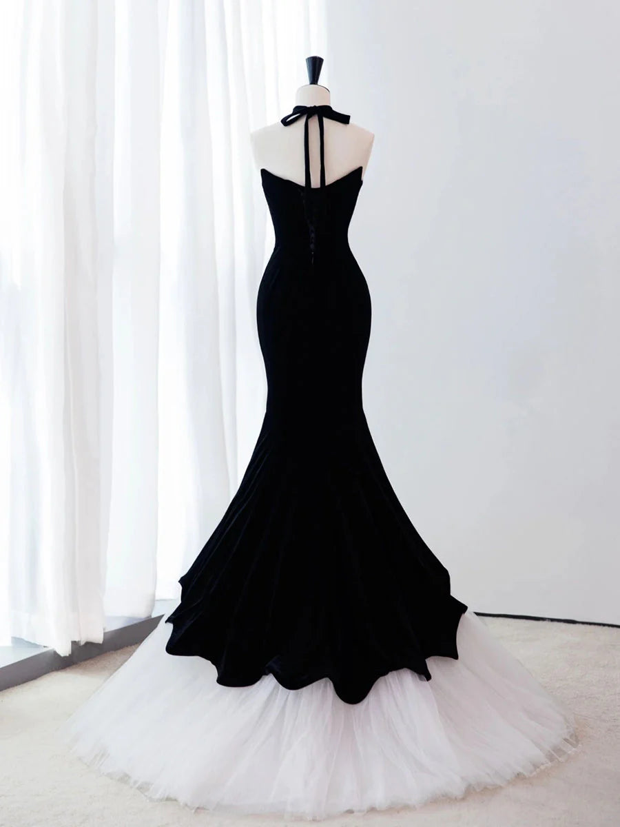Vestido de fiesta largo de terciopelo negro con corte sirena