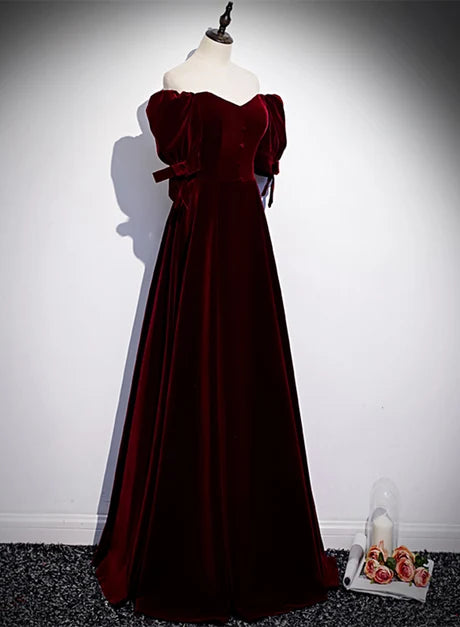 Luxury A-line Sweetheart Puff Sleeve Zipper Back Long Prom Dress