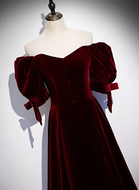 Luxury A-line Sweetheart Puff Sleeve Zipper Back Long Prom Dress