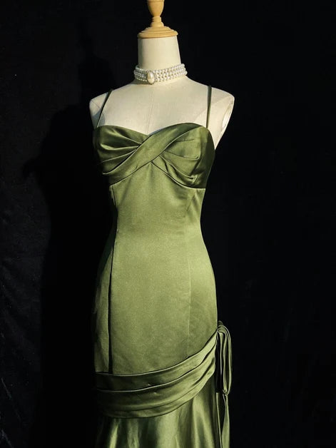 Olive Green Satin Trumpet Sweetheart Zipper Back Floor-Length Dress