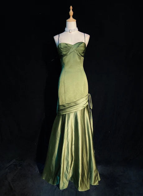 Olive Green Satin Trumpet Sweetheart Zipper Back Floor-Length Dress