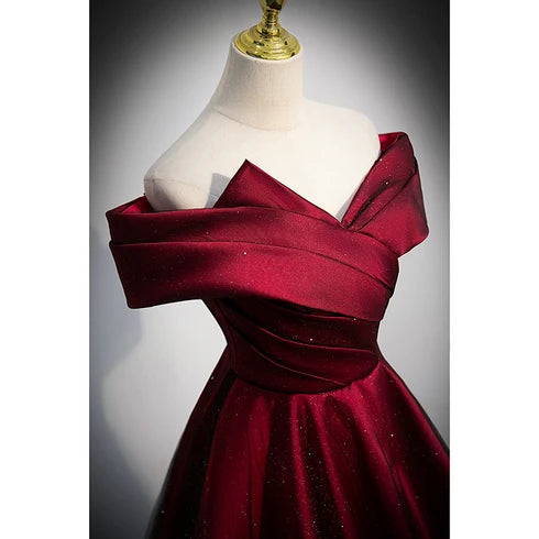 Elegant A-line Off Shoulder Cap Sleeve Lace Up Back Long Prom Dress