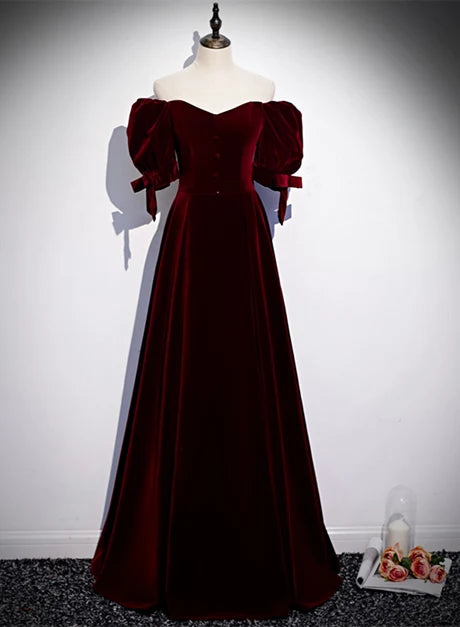 Luxury A-line Sweetheart Puff Sleeve Zipper Back Long Prom Dress