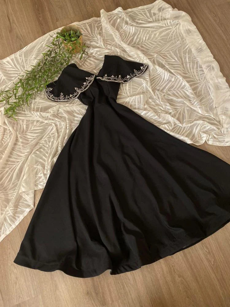 Weitese Dress Prom Dress Stores Black V Neck A-Line Long Prom Dress Unique Occasion Dress Party Dress Formal Women's Dresses