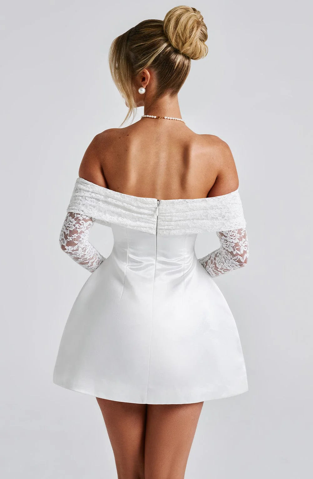 Off-Shoulder Mini Dress With Lace Long Sleeve A-line Birthday Party Dress For Women Homecoming Dress