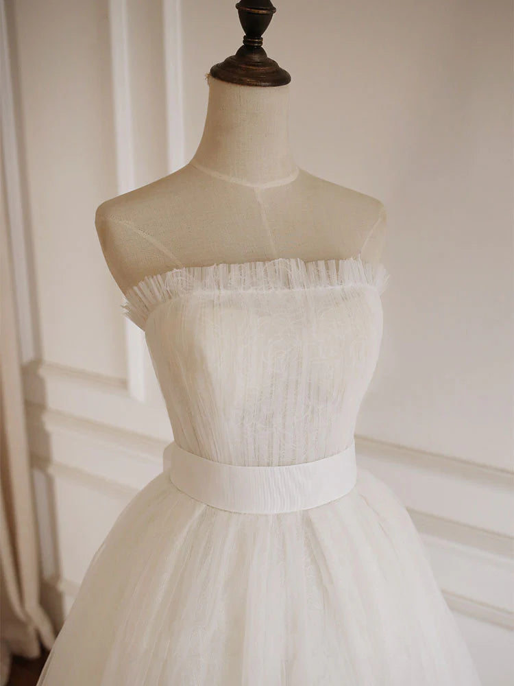 Off-the-Shoulder A-line Simple Lace Tea Length White Prom Dress