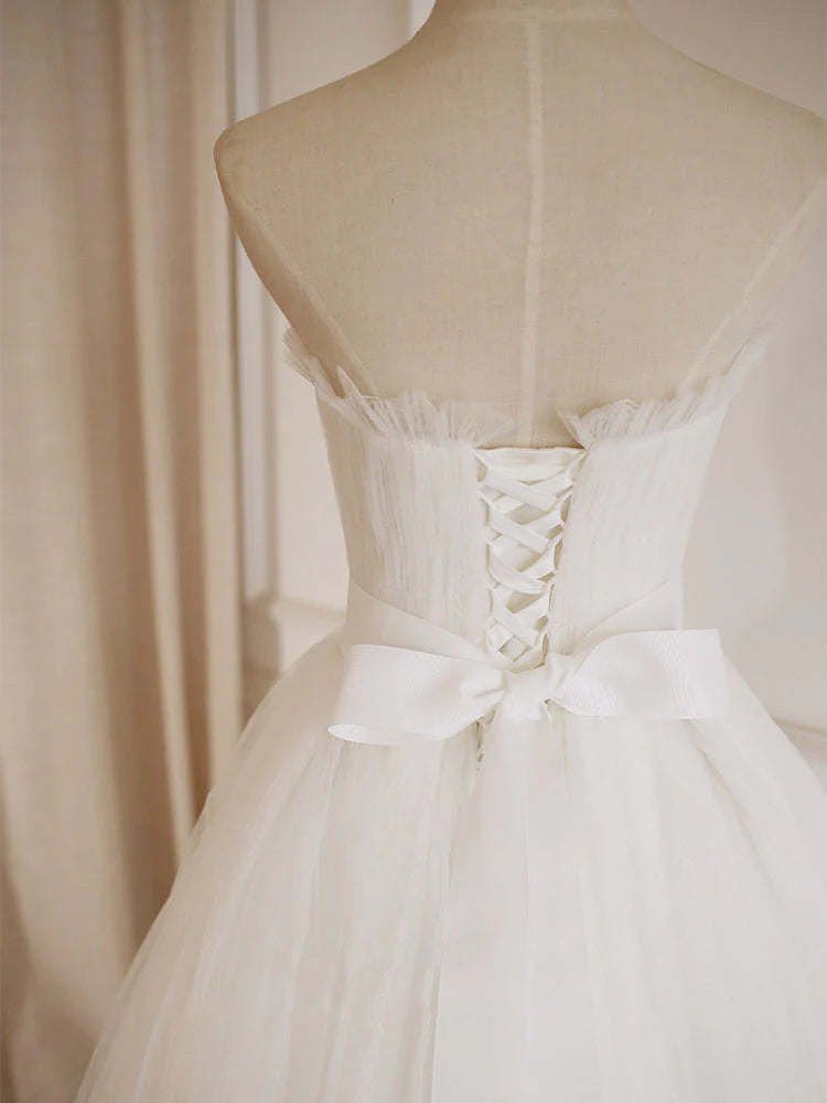 Off-the-Shoulder A-line Simple Lace Tea Length White Prom Dress