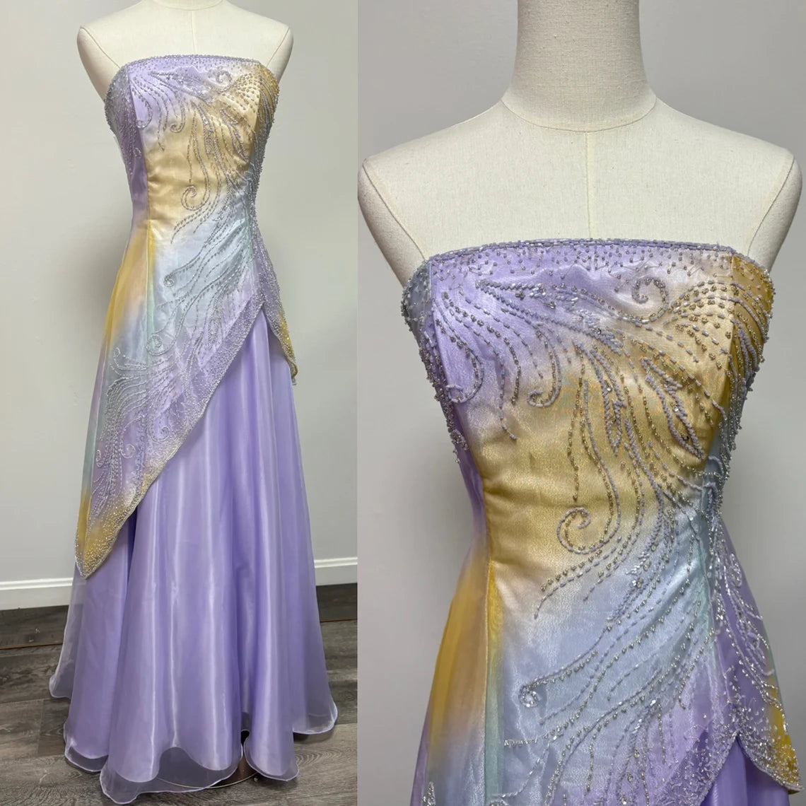 Off-the-Shoulder Beaded Irregular Sleeveless Floor Length Prom Dress