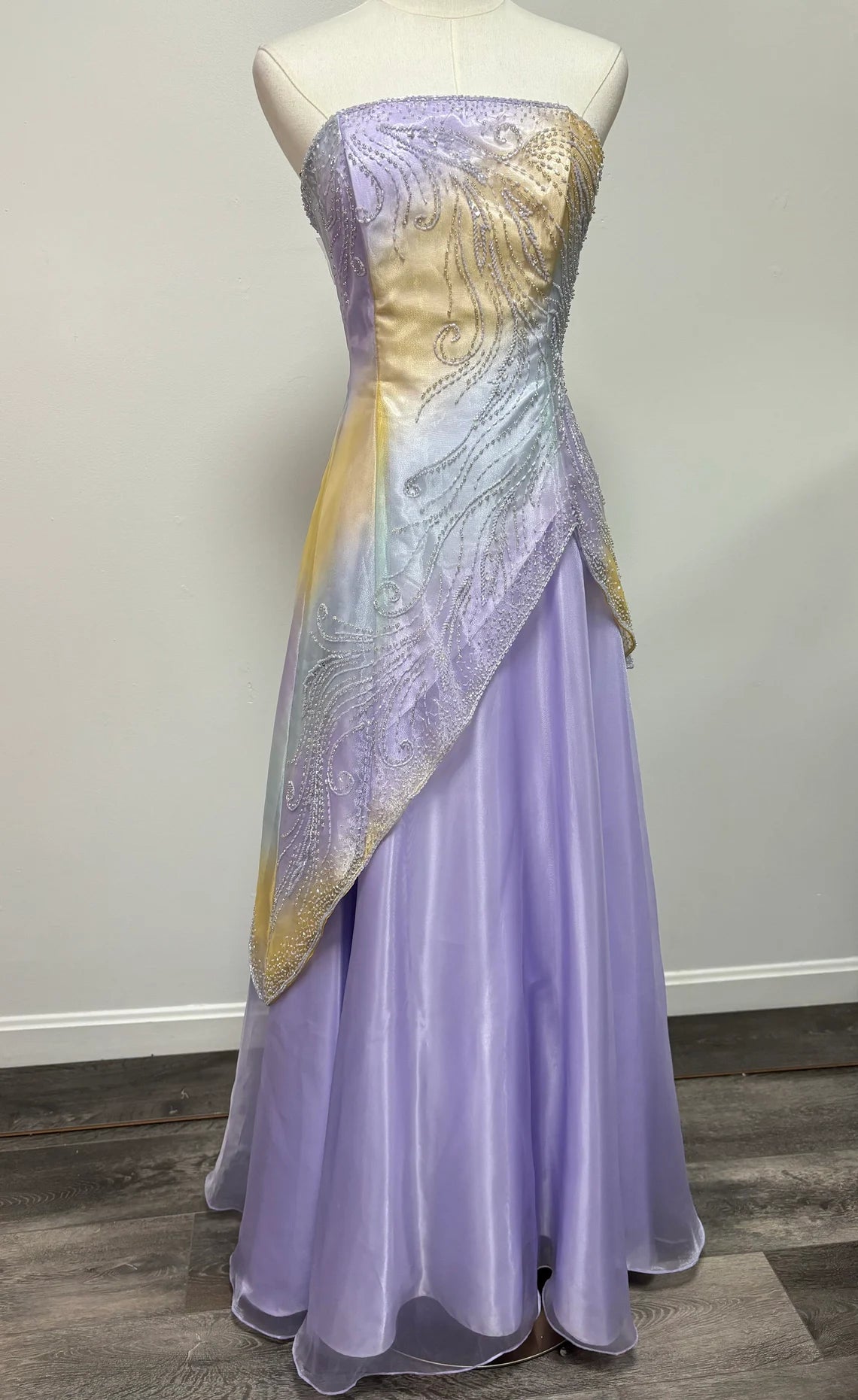 Off-the-Shoulder Beaded Irregular Sleeveless Floor Length Prom Dress