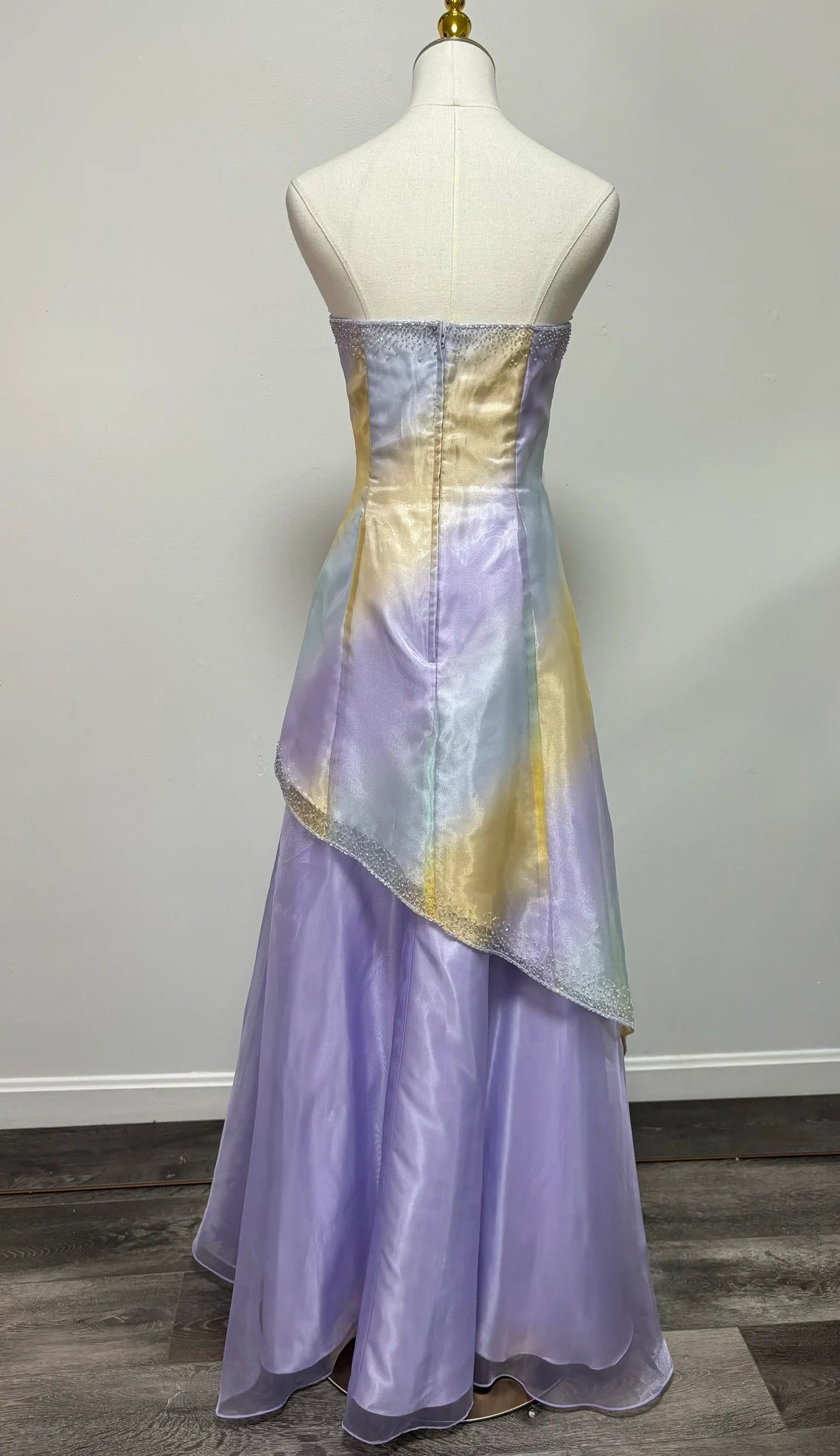 Off-the-Shoulder Beaded Irregular Sleeveless Floor Length Prom Dress