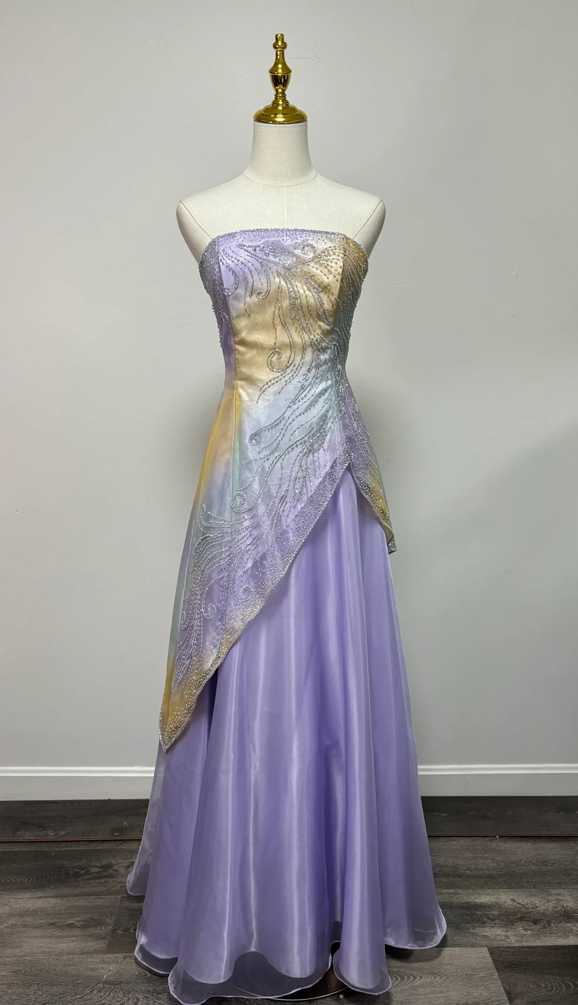 Off-the-Shoulder Beaded Irregular Sleeveless Floor Length Prom Dress