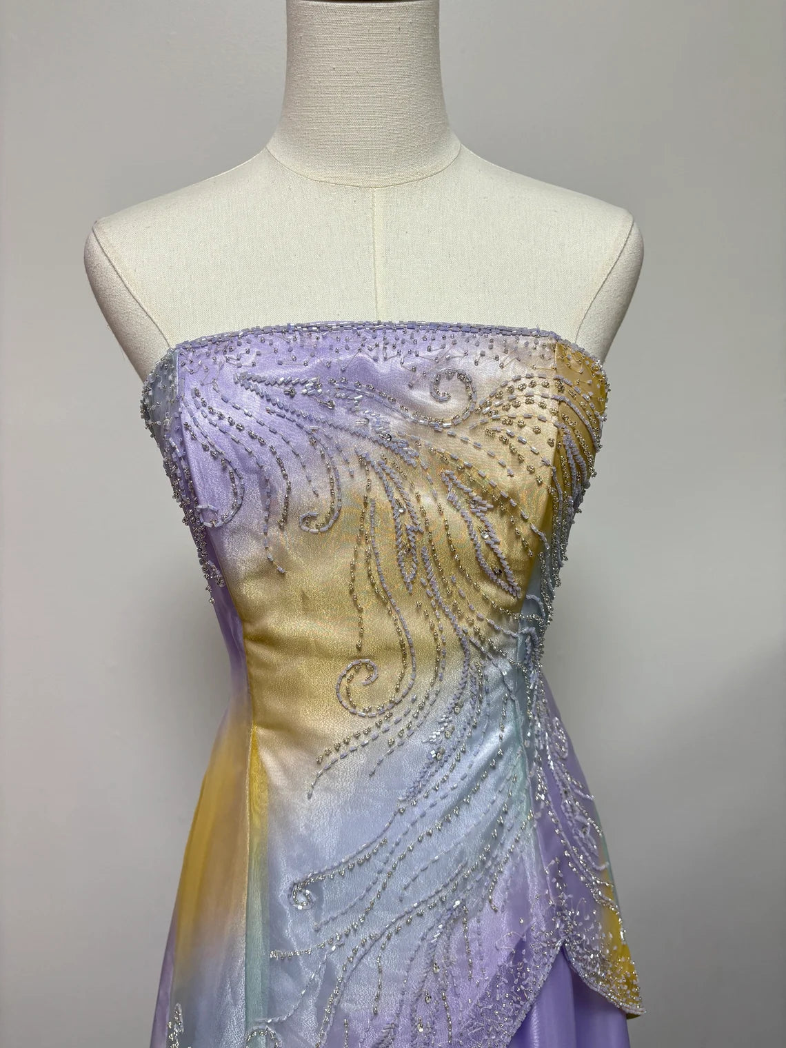 Off-the-Shoulder Beaded Irregular Sleeveless Floor Length Prom Dress