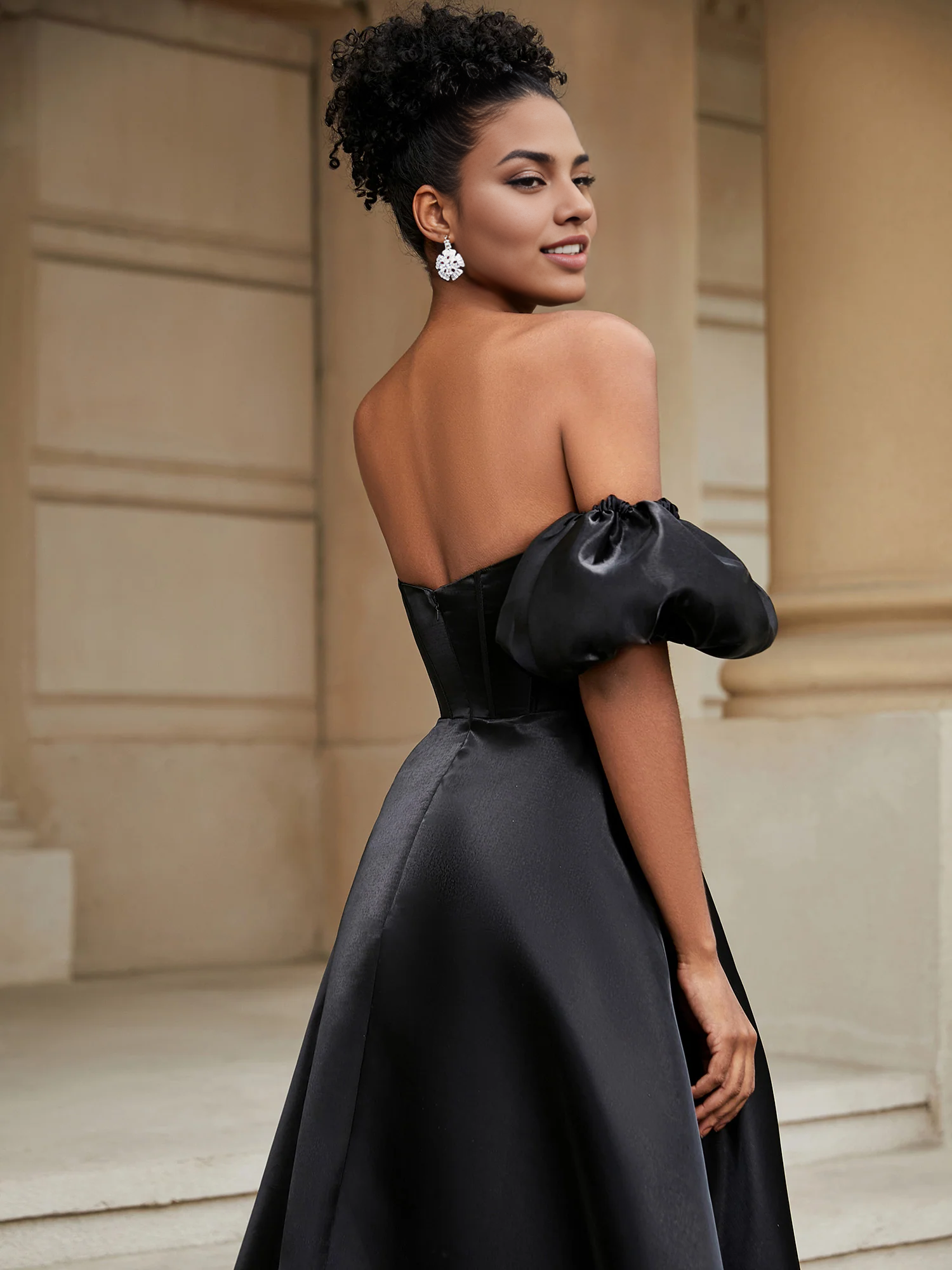 Off-the-Shoulder Classic A-Line Satin Sweetheart Prom Dress With Slit