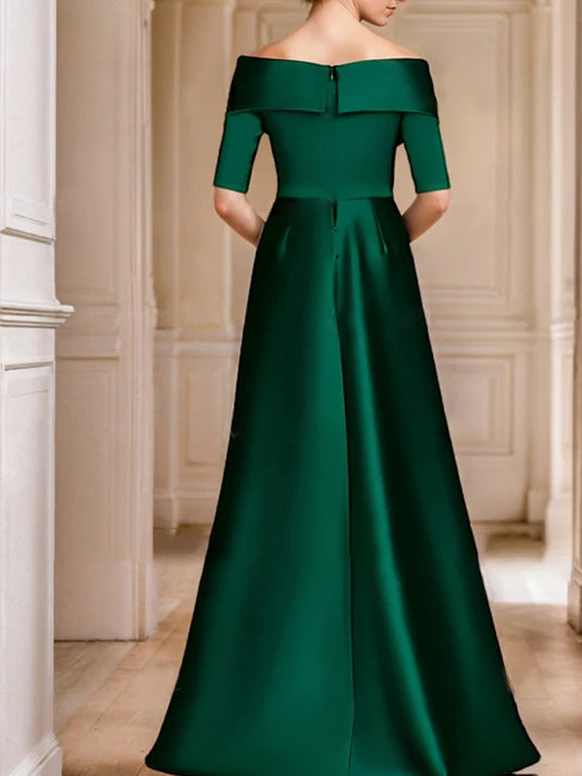 Mom Of The Bride Dressbride Mother Dress A Line/Princess Off-the-Shoulder Half Sleeves Floor-Length Mother of the Bride Dresses Formal Women's Dresses