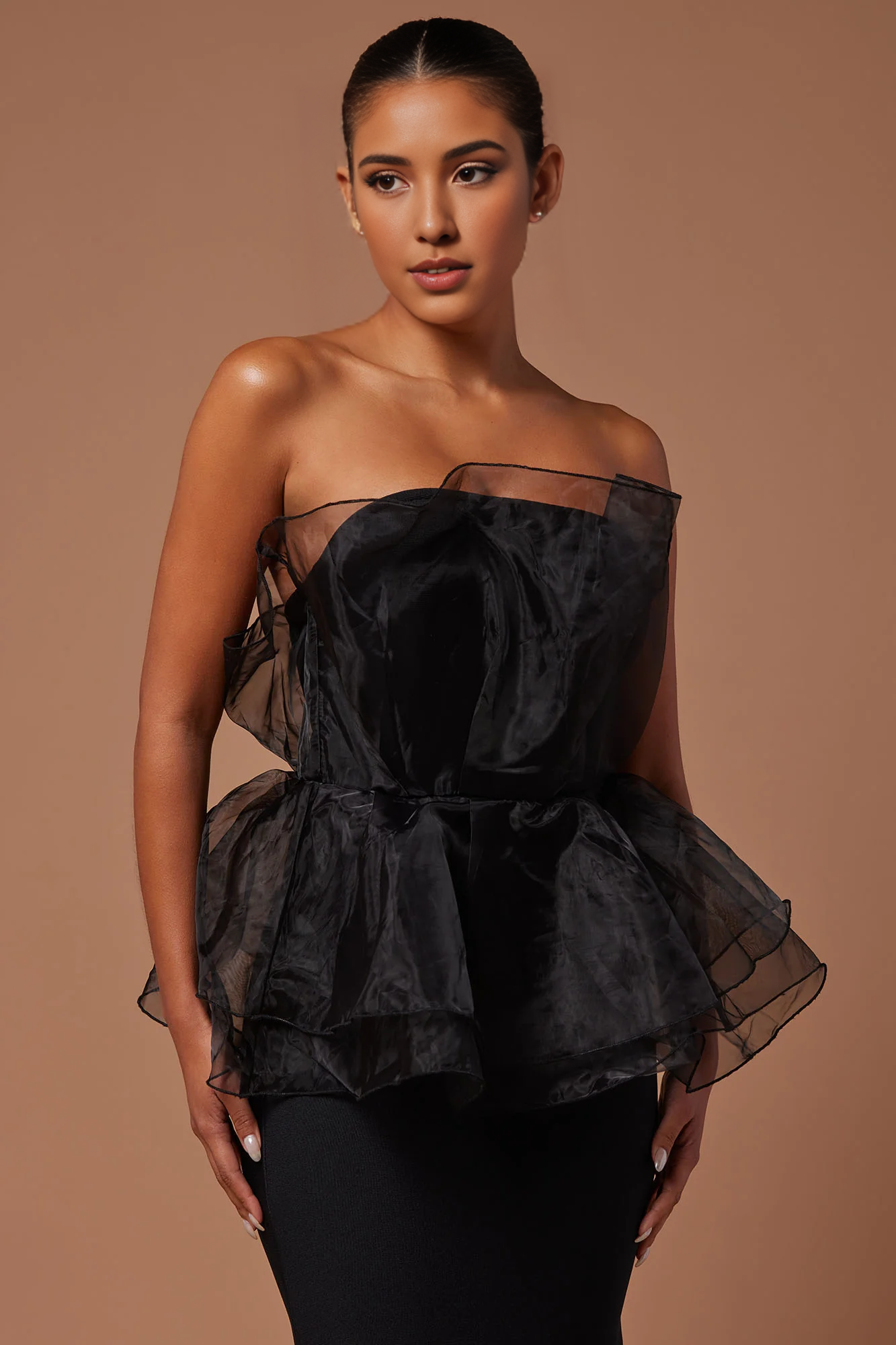 Robe de bal longue noire sans manches, épaules dénudées, longueur au sol, grande taille 