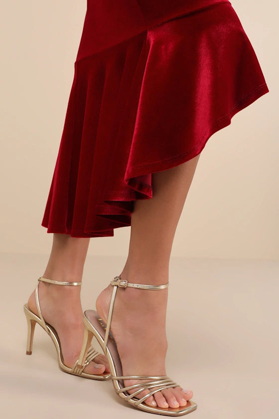 Vestidos formales Weitese para mujer, de terciopelo rojo vino, con hombros descubiertos y largo medio, para fiesta de graduación. Tiendas de vestidos de graduación. 